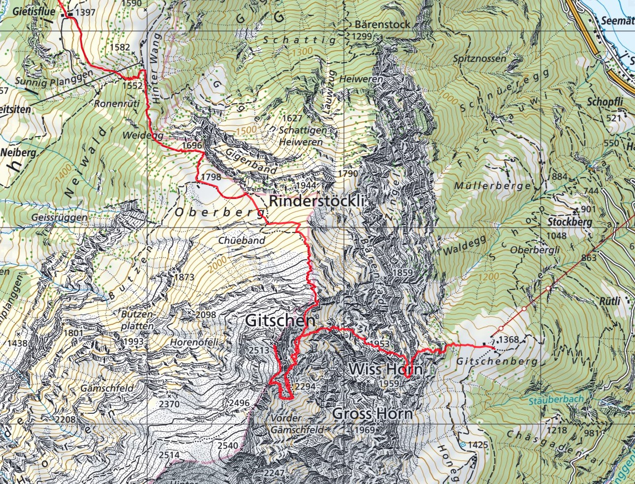 Die Route etwas vergrössert.